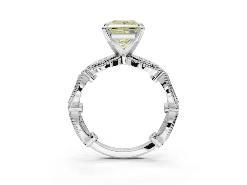 Princess Cut Vintage Engagement Ring Setting for a Fancy Yellow Lab-Grown Diamond | Graduated Stations | White Gold