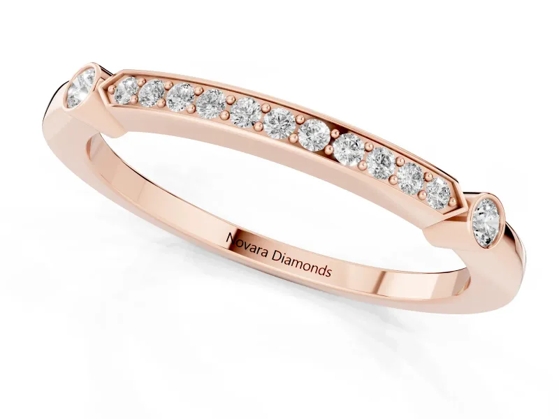 Round Diamond Pavé Bar Station Ring Set in Rose gold with Channel Setting