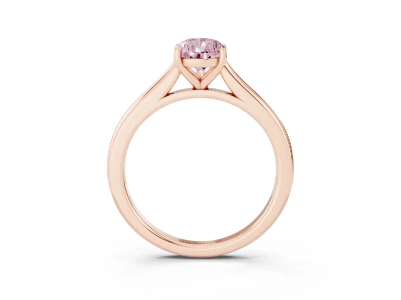 Fancy Pink Pear Cut Diamond Solitaire Ring Set in Rose gold with Cathedral Band and Prong Setting