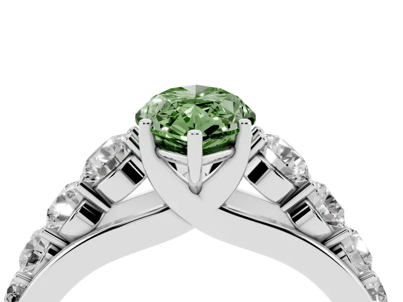 Marquise Graduated Side Stone Engagement Ring Setting for a Fancy Green Lab-Grown Diamond | Flat Top Band | Platinum