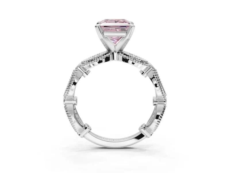 Princess Cut Vintage Milgrain Engagement Ring Setting for a Fancy Pink Lab-Grown Diamond | Graduated Stations | Platinum
