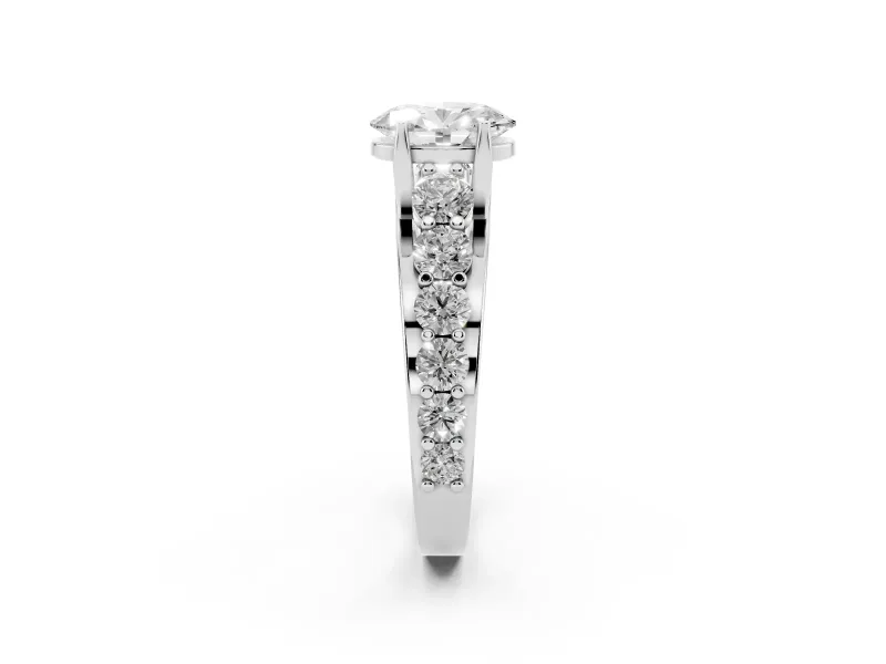 Oval Graduated Side Stone Engagement Ring Setting | Shared Prong Rails | White Gold