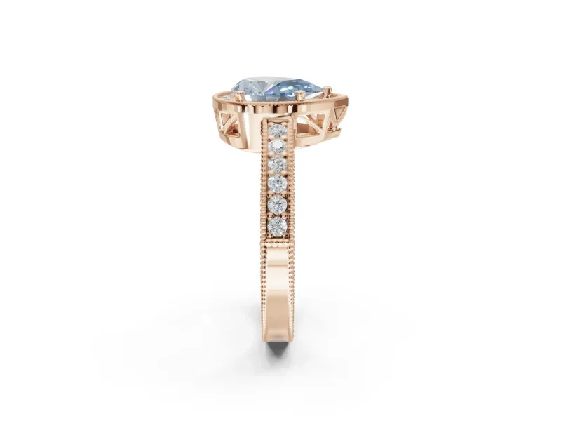 Pear-Shaped Milgrain Halo Engagement Ring Setting for a Fancy Blue Lab-Grown Diamond | Wide Pavé Band | Rose Gold