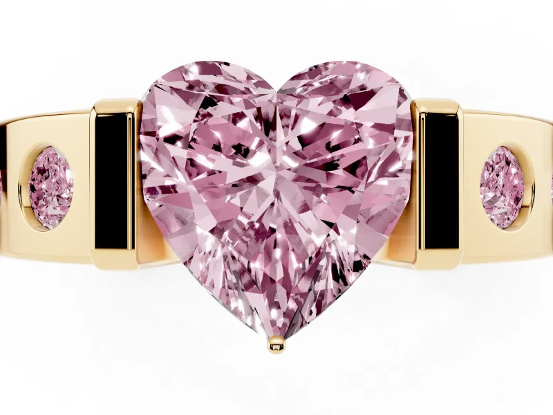 Heart-Shaped Tension Style Engagement Ring Setting for a Fancy Pink Lab-Grown Diamond | Yellow Gold