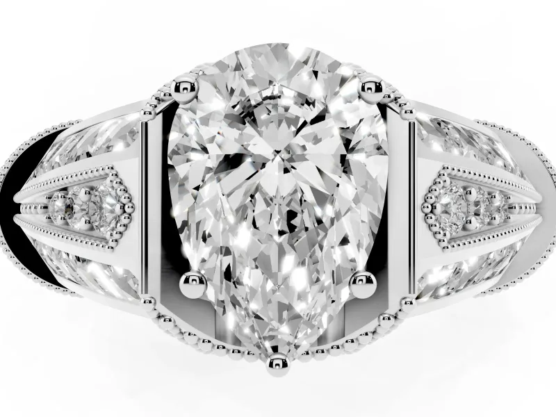 Pear-Shaped Vintage Milgrain Engagement Ring Setting | Hidden Halo | Sterling Silver