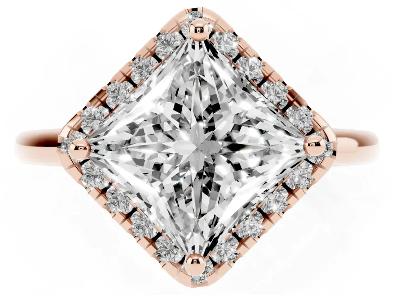 Princess Cut Halo Engagement Ring Setting | Plain Polished Band | Rose Gold