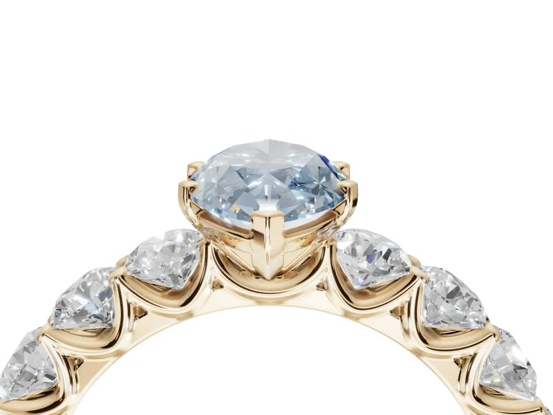 Marquise Side Stone Engagement Ring Setting for a Fancy Blue Lab-Grown Diamond | Scalloped Prong Accents | Yellow Gold