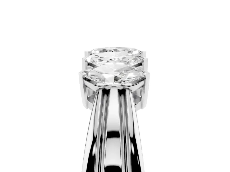 Marquise Lab-Grown Diamond North-South Wedding Band | Ribbed Shoulders | Sterling Silver