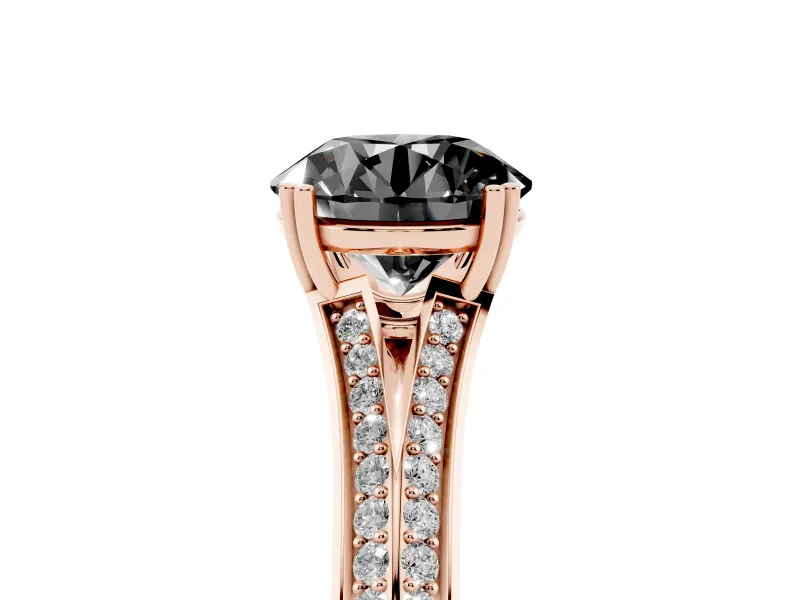 Round Pavé Split Shank Engagement Ring Setting for a Black Center | Double Claw Prongs | Rose Gold