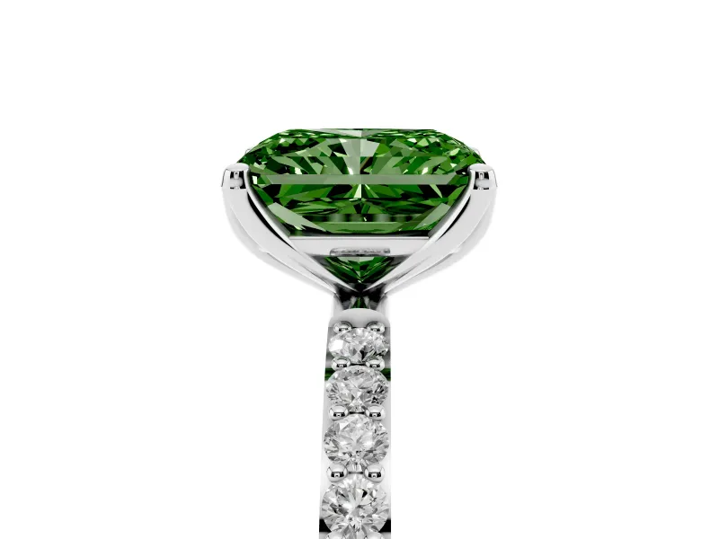 Radiant Cut Pave Engagement Ring Setting for a Fancy Green Lab-Grown Diamond | Slim Band | Platinum