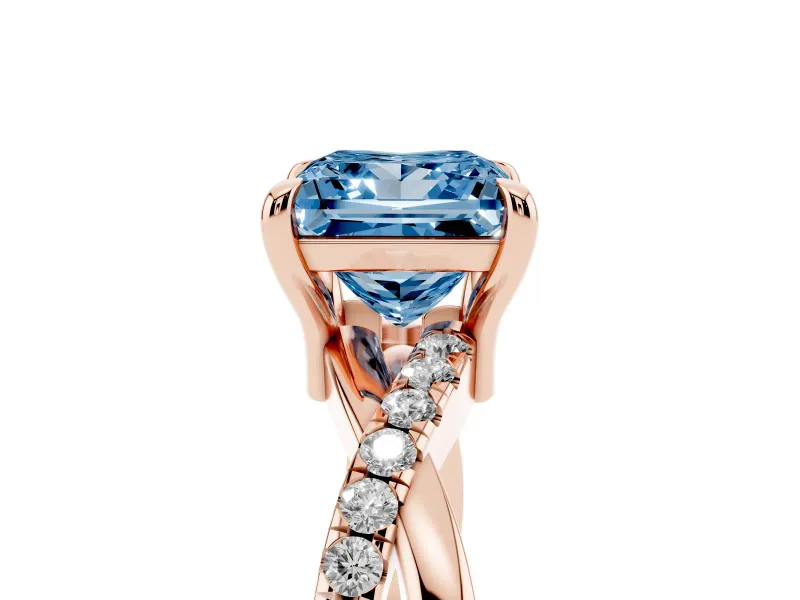 Princess Cut Twist Engagement Ring Setting for a Fancy Blue Lab-Grown Diamond | Rose Gold