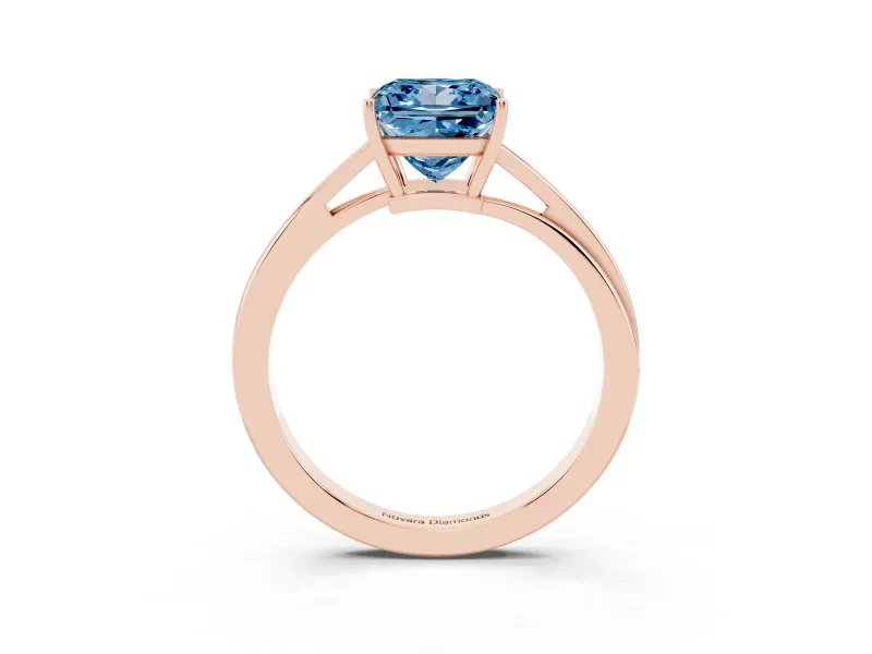 Fancy Blue Princess Cut Diamond Solitaire Twist Band Ring Set in Rose gold with Prong Setting