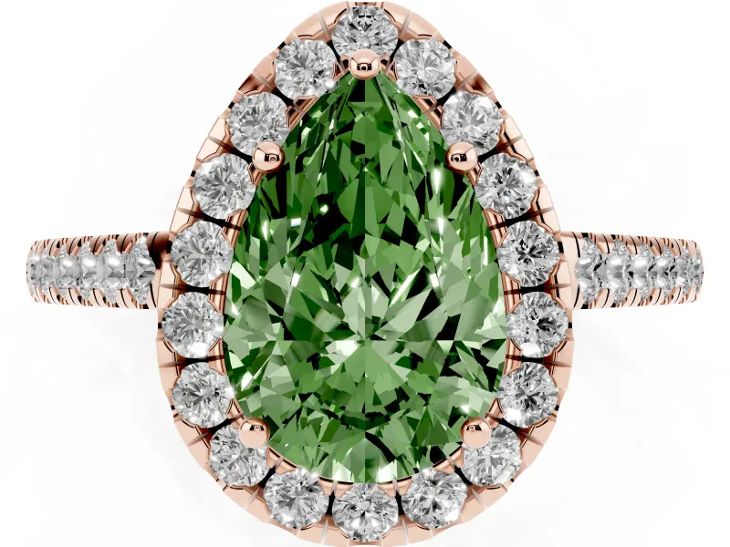 Pear-Shaped Halo Engagement Ring Setting for a Fancy Green Lab-Grown Diamond | Pave Shoulders | Rose Gold