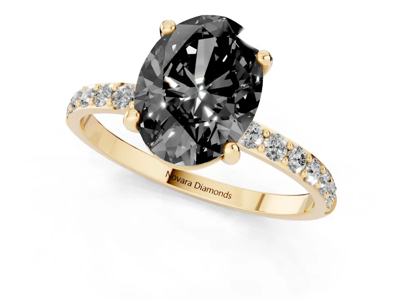 Oval Pave Solitaire Engagement Ring Setting | Yellow Gold