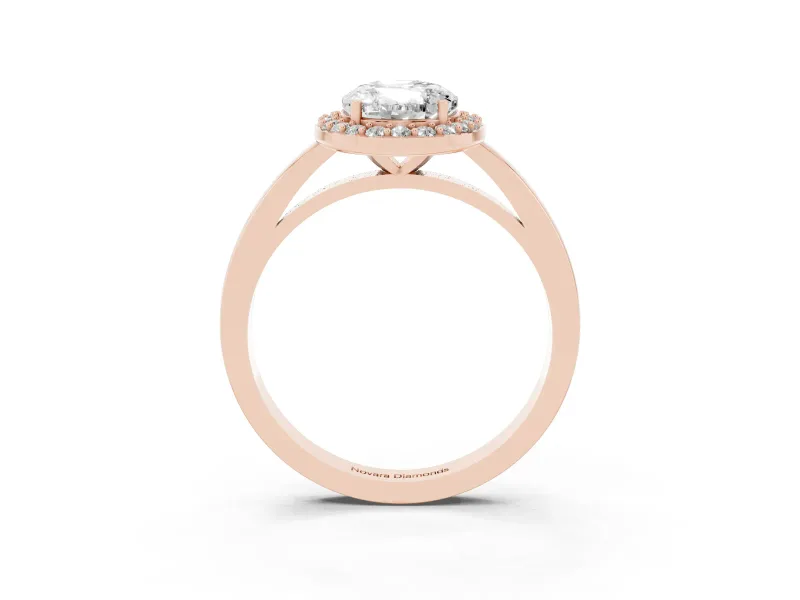 Oval Thin Halo Low Profile Engagement Ring Setting | Slim Plain Band | Rose Gold