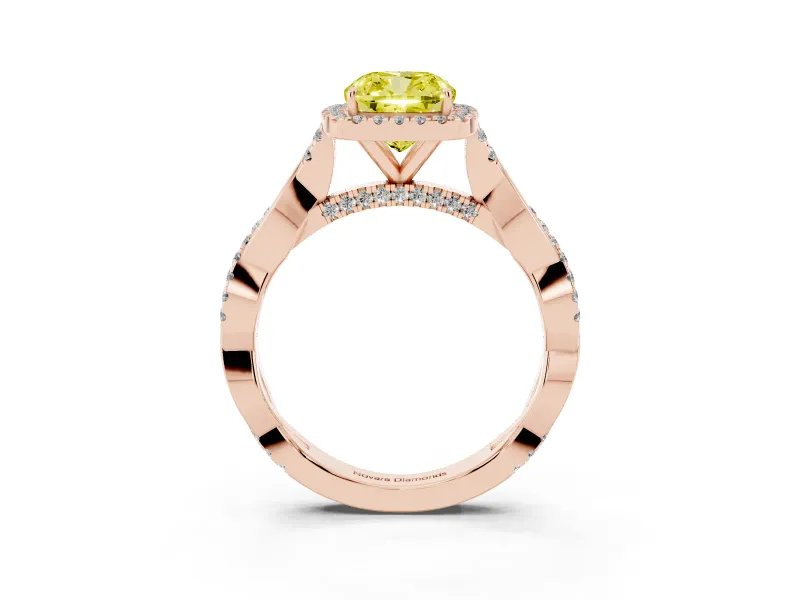 Cushion Cut Twist Halo Engagement Ring Setting for a Fancy Yellow Lab-Grown Diamond | Rose Gold