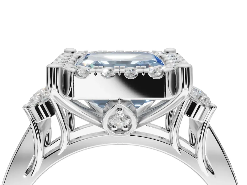 Asscher Cut Halo Engagement Ring Setting for a Fancy Blue Lab-Grown Diamond | Graduated Channel Band | Sterling Silver