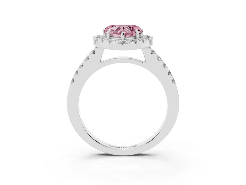 Fancy Pink Heart Cut Diamond Halo Pavé Solitaire Ring Set in Silver with Prong-Set Center Stone