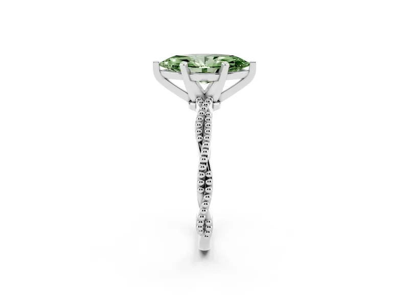 Marquise Twisted Engagement Ring Setting for a Fancy Green Lab-Grown Diamond | Beaded Twist | Sterling Silver