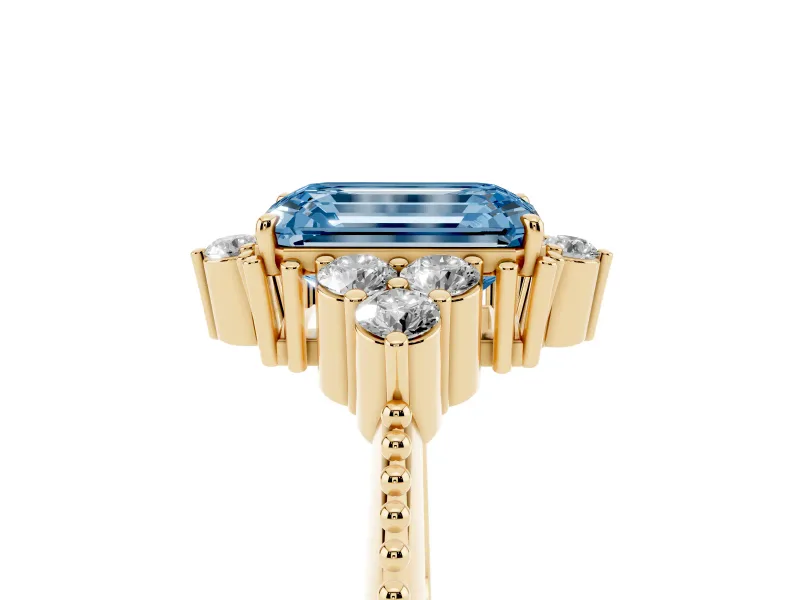 Emerald Cut Cluster Engagement Ring Setting for a Fancy Blue Lab-Grown Diamond | Yellow Gold