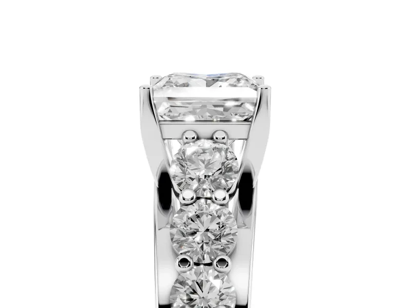 Princess Cut Graduated Side Stone Engagement Ring Setting | Shared Prong Rails | White Gold
