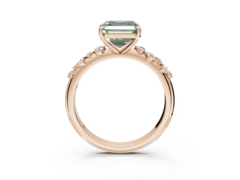 Asscher Cut Graduated Solitaire Engagement Ring Setting for a Fancy Green Lab-Grown Diamond | Rose Gold