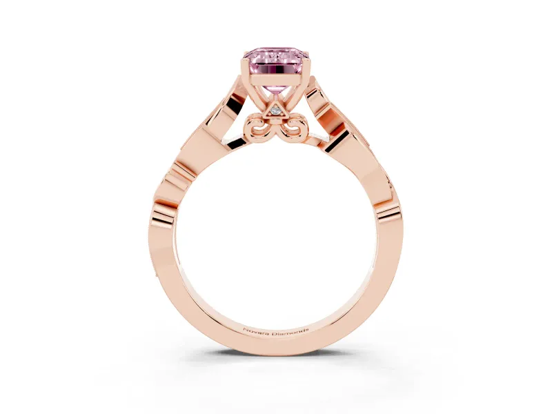 Emerald Cut Vine Engagement Ring Setting for a Fancy Pink Lab-Grown Diamond | Rose Gold