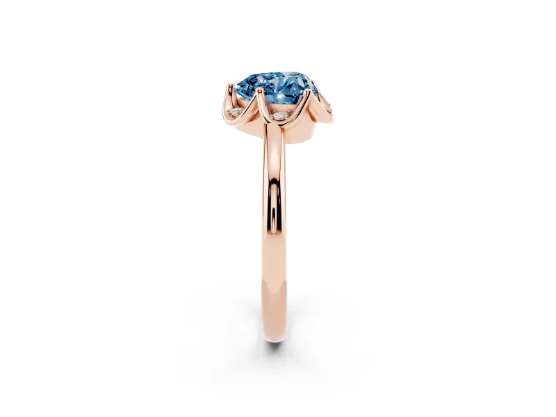 Heart-Shaped Petal Halo Engagement Ring Setting for a Fancy Blue Lab-Grown Diamond | Rose Gold