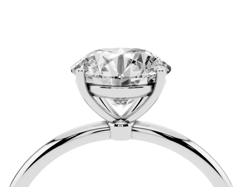 Round Thin Solitaire Engagement Ring Setting | Straight Plain Band | White Gold