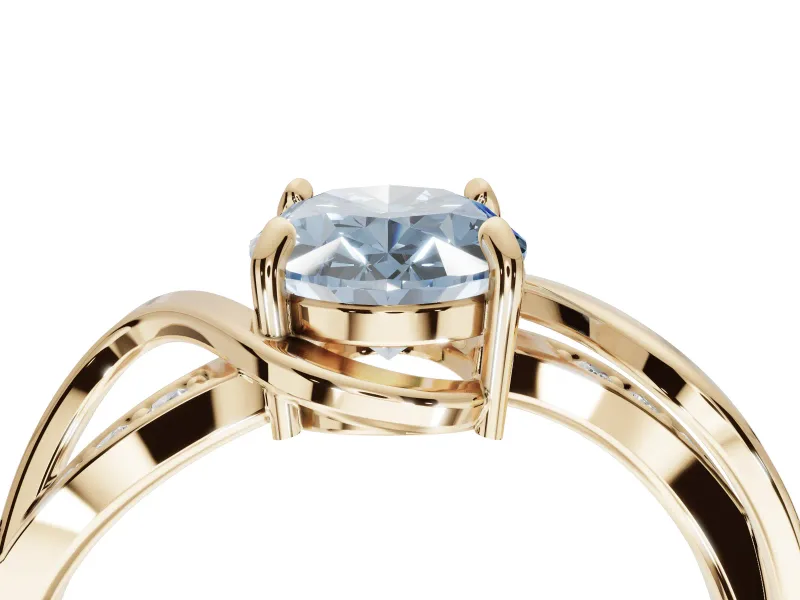 Oval Bypass Solitaire Engagement Ring Setting for a Fancy Blue Lab-Grown Diamond | Pavé and Plain Strands | Yellow Gold