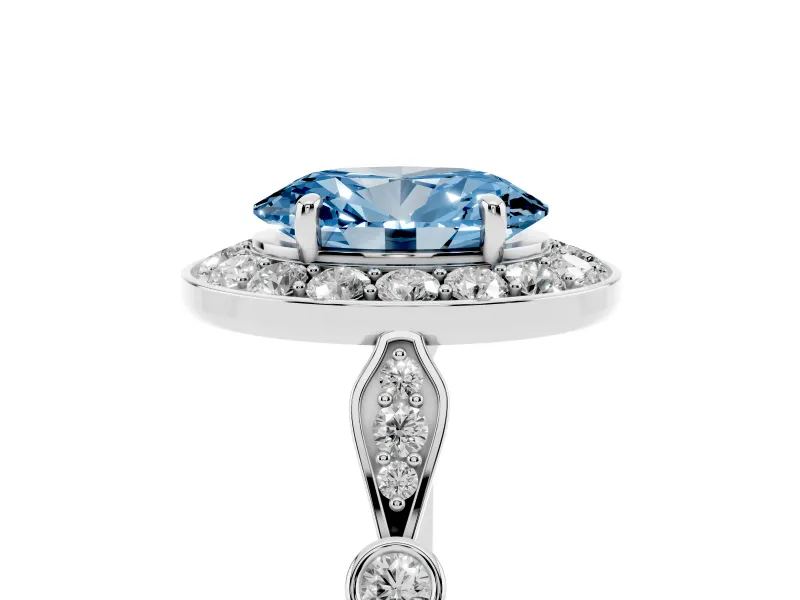 Oval Halo Engagement Ring Setting for a Fancy Blue Lab-Grown Diamond | Bezel Stations | White Gold