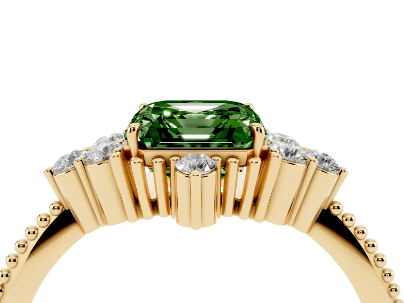 Asscher Cut Cluster Engagement Ring Setting for a Fancy Green Lab-Grown Diamond | Yellow Gold
