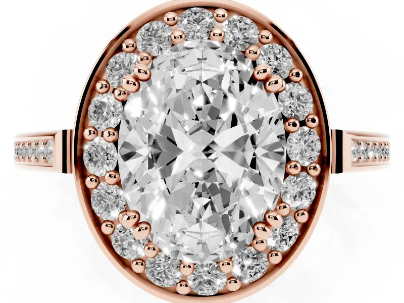 Oval Halo Engagement Ring Setting | Polished Halo Rim | Rose Gold