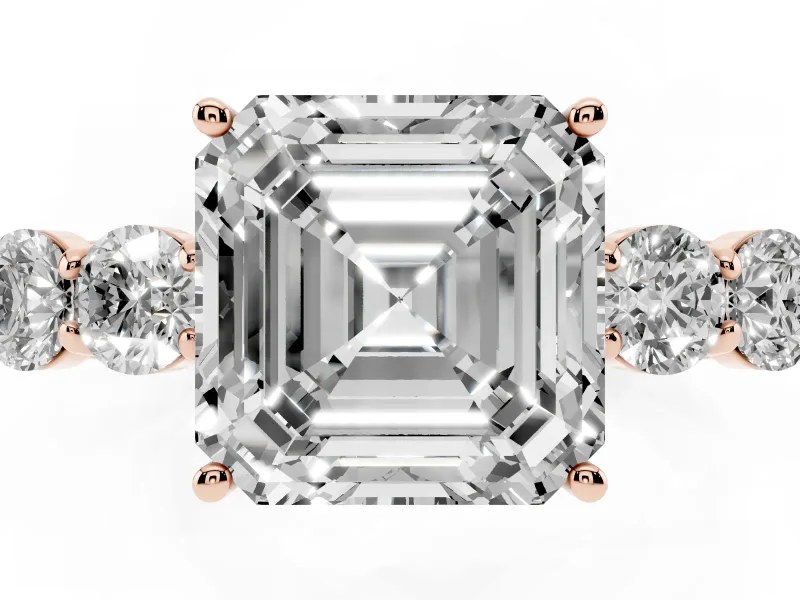 Asscher Cut Close Set Five Stone Engagement Ring Setting | Rose Gold