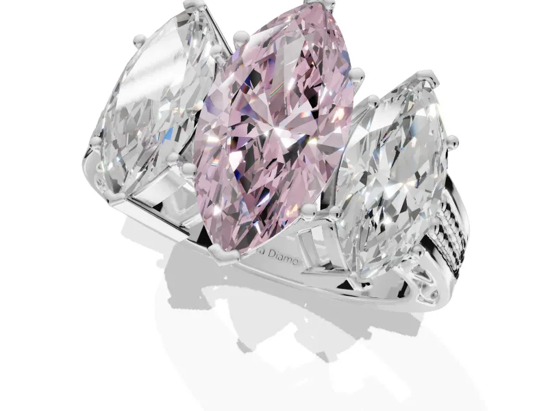 Marquise Three Stone Engagement Ring Setting for a Fancy Pink Lab-Grown Diamond | Beaded Shoulders | Sterling Silver