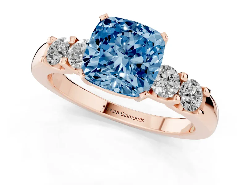 Cushion Cut Five Stone Engagement Ring Setting for a Fancy Blue Lab-Grown Diamond | Rose Gold