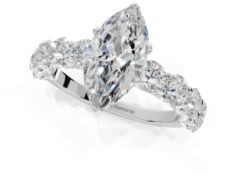 Marquise Side Stone Engagement Ring Setting | Scalloped Prong Accents | Platinum
