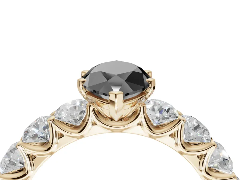 Marquise Side Stone Engagement Ring Setting for a Black Center | Yellow Gold