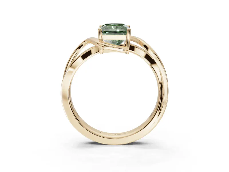Radiant Cut Bypass Solitaire Engagement Ring Setting for a Fancy Green Lab-Grown Diamond | Pavé Strands | Yellow Gold