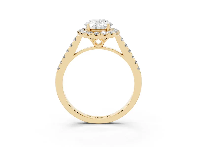 Oval Raised Halo Engagement Ring Setting | Pave Band | Yellow Gold
