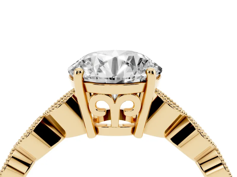 Round Cut Diamond Solitaire Ring Set in Yellow gold with Infinity Twist Pavé Band