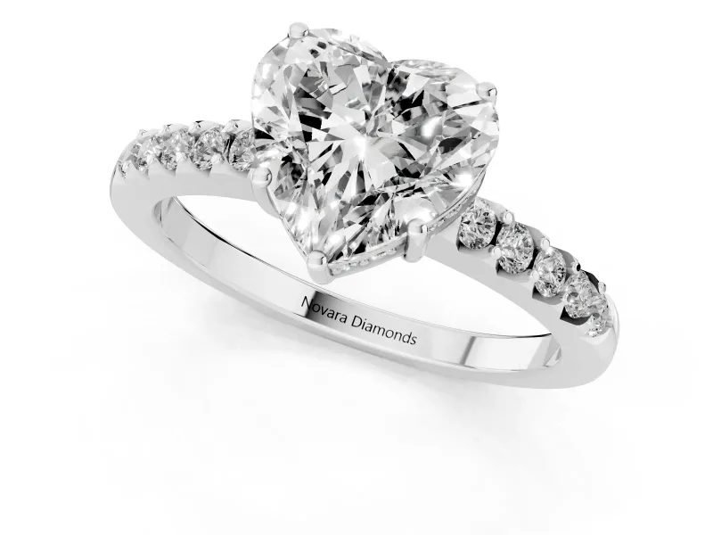 Heart-Shaped Hidden Halo Solitaire Engagement Ring Setting | Shared Prong Band | Sterling Silver
