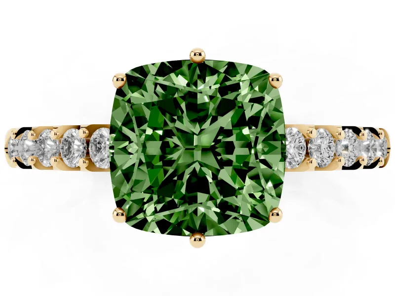 Cushion Cut Engagement Ring Setting for a Fancy Green Lab-Grown Diamond | Yellow Gold - Design NV-24649