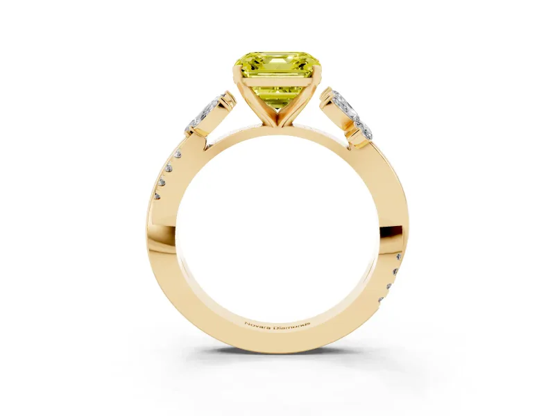 Asscher Cut Floral Vine Engagement Ring Setting for a Fancy Yellow Lab-Grown Diamond | Yellow Gold