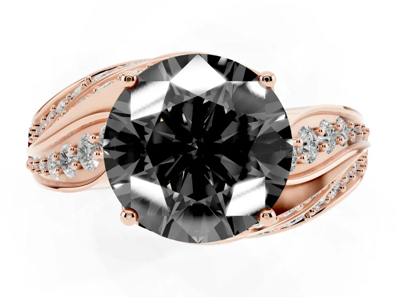 Round Bypass Hidden Halo Engagement Ring Setting for a Black Center | Graduated Pavé | Rose Gold