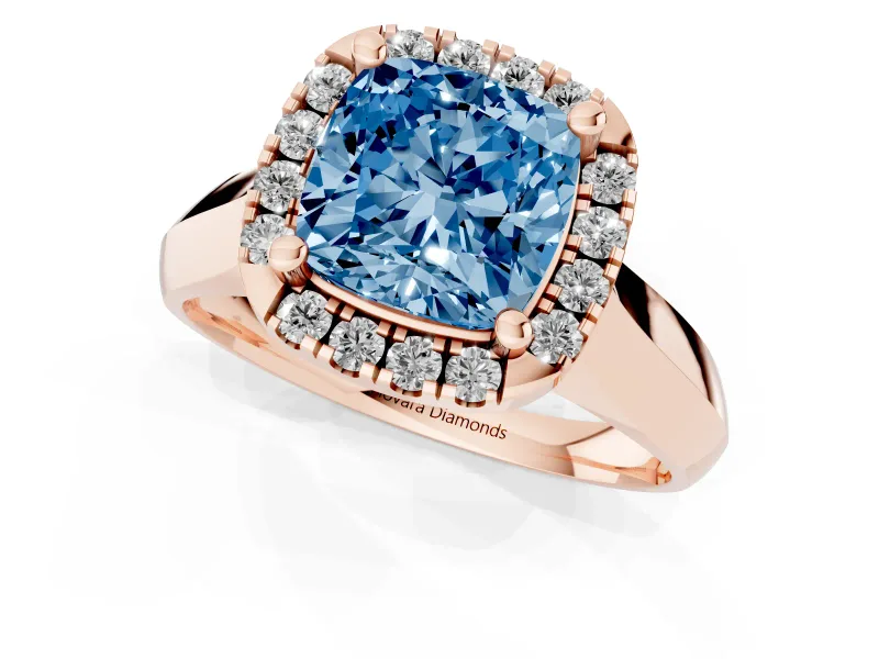 Cushion Cut Halo Engagement Ring Setting for a Fancy Blue Lab-Grown Diamond | Square Profile Band | Rose Gold