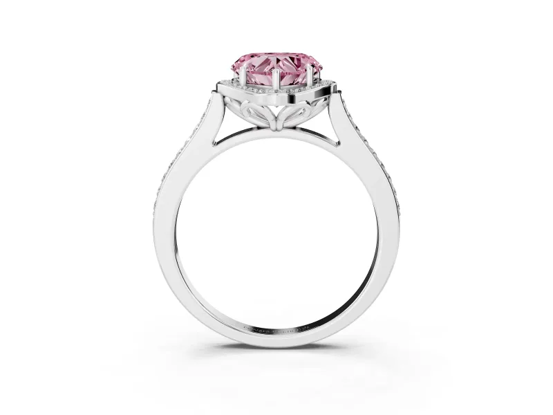 Heart-Shaped Petal Tip Halo Engagement Ring Setting for a Fancy Pink Lab-Grown Diamond | Pavé Band | Sterling Silver