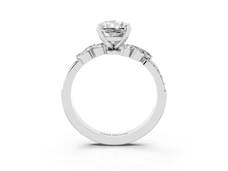 Radiant Cut Diamond Solitaire Ring Set in White gold with Marquise Twist Band and Prong Setting