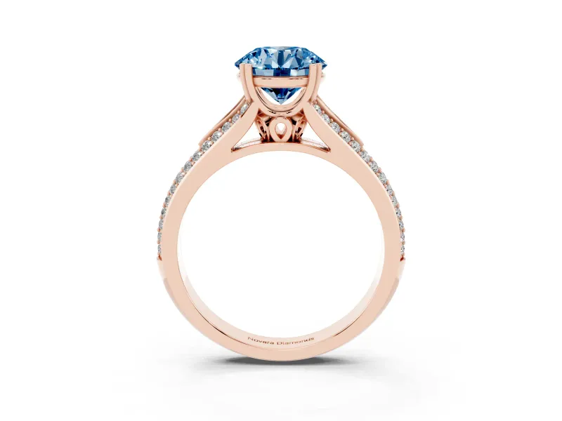 Round Split Shank Engagement Ring Setting for a Fancy Blue Lab-Grown Diamond | Pave Band | Rose Gold