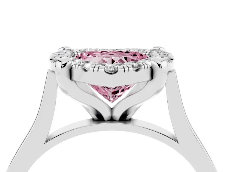 Heart-Shaped Claw Corner Halo Engagement Ring Setting for a Fancy Pink Lab-Grown Diamond | Plain Band | Sterling Silver